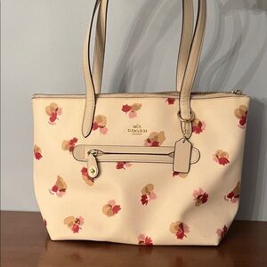 Coach Beige Tote with Floral Accents